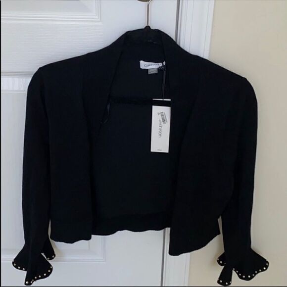 CALVIN KLEIN Cardigan w Fun Bell Sleeves and Gold Detailing - Picture 3 of 6